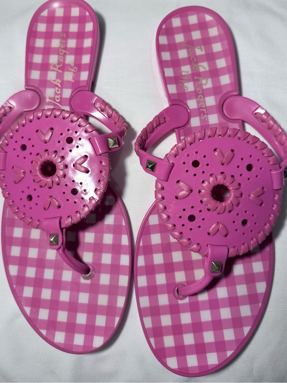 Jack Rogers Pink Gingham Georgica Jelly Thong Sandals